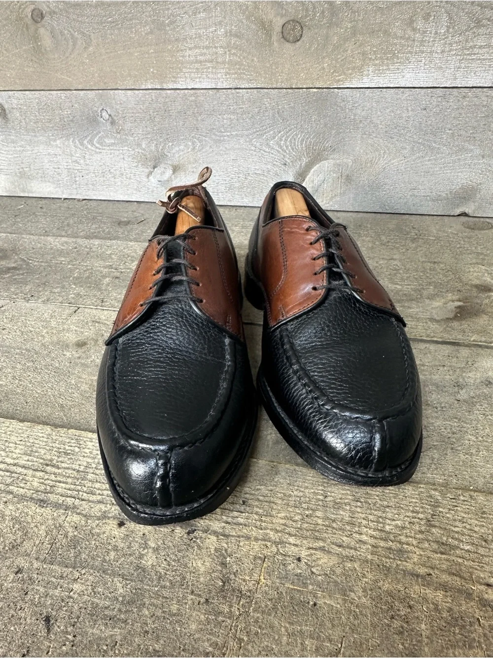 Allen Edmonds Wilbert Men's Size 7 E Two Tone Brown Black Oxfords Split Toe